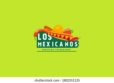 Logo de comida mexicana. Plantilla de diseño del logotipo del vector. Comida con logotipo verde mexicano Sano fondo. Diseño del logotipo vectorial aislado de Sombrero. 