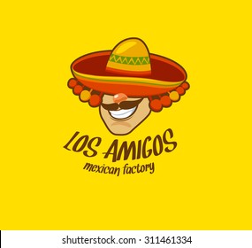Mexican food logo. Vector logo design template. Male with taco