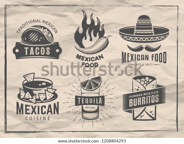 Mexican Food Logos Vector Badges Traditional Stock Vector Royalty