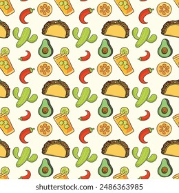 Mexican Food With Maracas Seamless Vector Pattern Design