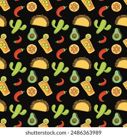 Mexican Food With Maracas Seamless Vector Pattern Design