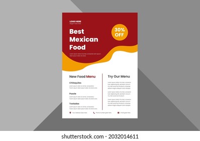 Mexican food menu flyer design template. special Mexican food restaurant flyer design template. a4 template, brochure design, cover, flyer, poster, print-ready