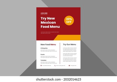 Mexican food menu flyer design template. special Mexican food restaurant flyer design template. a4 template, brochure design, cover, flyer, poster, print-ready