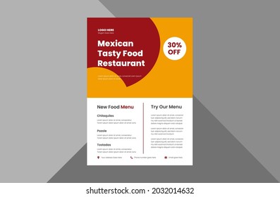 Mexican food menu flyer design template. special Mexican food restaurant flyer design template. a4 template, brochure design, cover, flyer, poster, print-ready