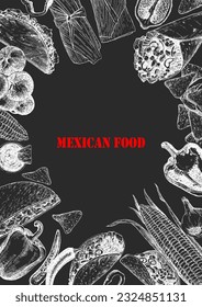Mexican Food. Menu. Hand-drawn illustration of dishes and products. Ink. Vector 