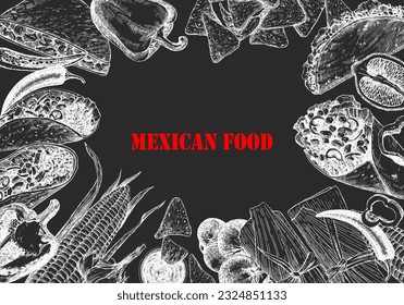 Mexican Food. Menu. Hand-drawn illustration of dishes and products. Ink. Vector 