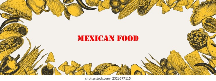 Mexican Food. Menu. Hand-drawn illustration of dishes and products. Ink. Vector 