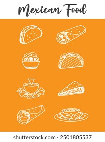 Ilustración del menú de comida mexicana en amarillo