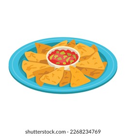 Mexican food. Nachos. Corn tortilla chips with various additives and sauce. Snack.