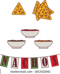 mexican food nachos vector green red flat illustration