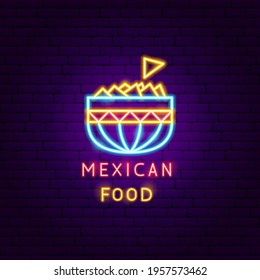 Mexican Food Neon Label. Vector Illustration of Building Promotion.