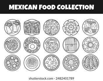 Conjunto de Ilustración vectorial de contorno de comida mexicana