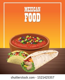 mexican food poster with burritos vector illustration design