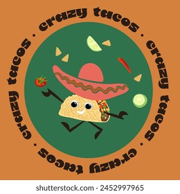 Mexican food poster design with vector taco character.