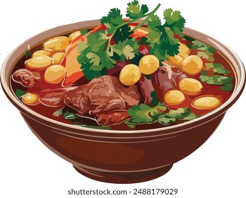 Ilustración de Arte vectorial de Pozole de comida mexicana   