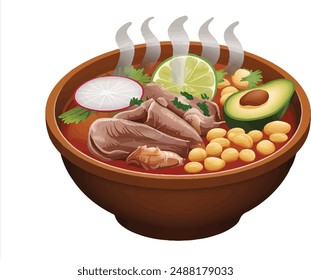 Ilustración de Arte vectorial de Pozole de comida mexicana   