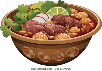 Mexican Food Pozole vector art Illustration   