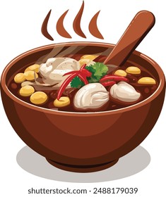 Ilustración de Arte vectorial de Pozole de comida mexicana   