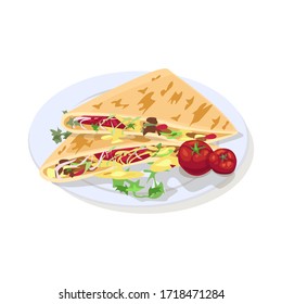 Mexican Food. Quesadilla. Vector Illustration. Isolated On A White Background.