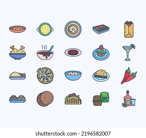 Mexican food recipes and dishes icon set