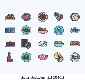 Mexican food recipes and dishes icon set
