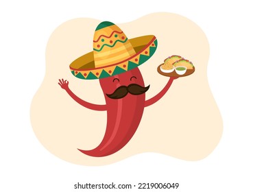 Mexican Food Restaurant with Various of Delicious Traditional Cuisine Tacos, Nachos and Other on Flat Cartoon Hand Drawn Templates Illustration