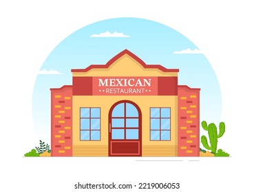 Mexican Food Restaurant with Various of Delicious Traditional Cuisine Tacos, Nachos and Other on Flat Cartoon Hand Drawn Templates Illustration