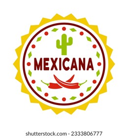 Mexican food round label, emblem, badge or logo vector colored illustration isolated on white background