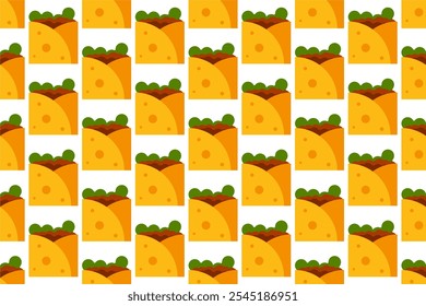 Plantilla de fondo de patrón inconsútil de comida mexicana. Fondo de patrón sin fisuras con activos de diseño de elemento de icono de comida