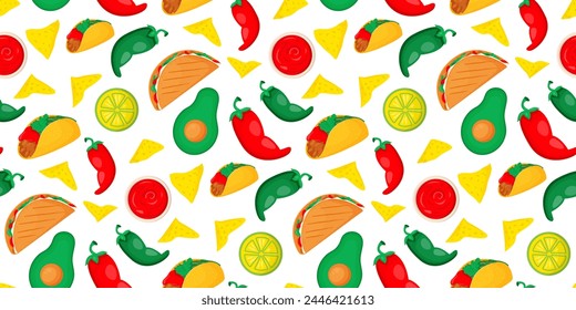 Mexican food seamless pattern. Traditional Mexico cafe restaurant menu advertising