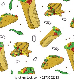 Mexican food. Seamless pattern. Vector cartoon sketch