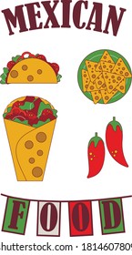 
mexican food set flat illustration