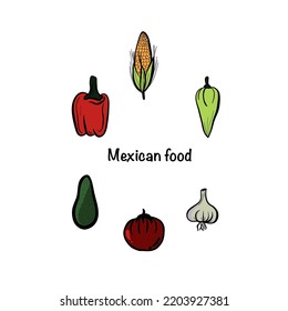 Mexican food set with garlic corn and pepper
