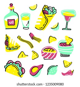 Mexican food set. Hand drawn style vector illustration