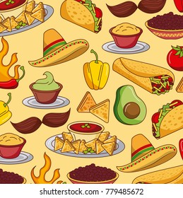 mexican food set icons menu ingredients spicy