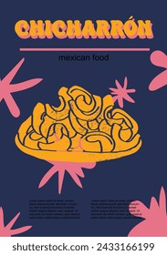 Mexican food set vector illustration. Engraved chicharron, bundle of traditional dishes, homemade and restaurant dinner dishes and sauces cooking in cuisine of Mexico