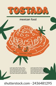 Mexican food set vector illustration. Engraved tostada bundle of traditional dishes, homemade and restaurant dinner dishes and sauces cooking in cuisine of Mexico