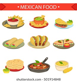 Mexican Food Signature Dishes Illustration Set