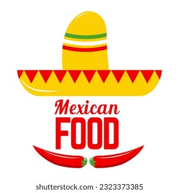 Mexican food. Sombrero and chili peppers. Mexican food menu template. Vector illustration.