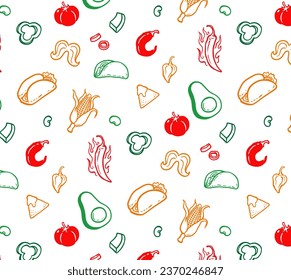 Mexican food spicy background, mexican food pattern vector