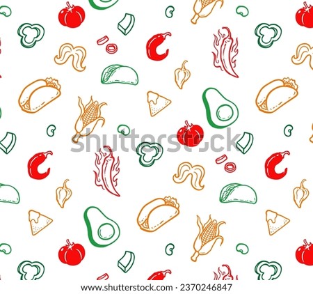 Mexican food spicy background, mexican food pattern vector