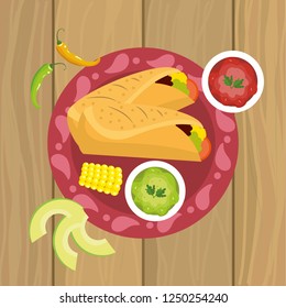 mexican food with spicy sauce and cob