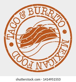 Mexican Food Stamp. Taco and Burrito Silhouette Seal. Round Design. Vector Icon. Design Retro Insignia.