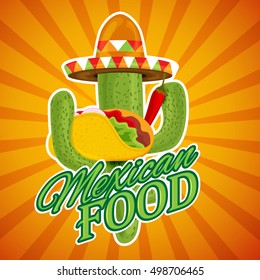 Mexican Food sticker design on shiny rays background.