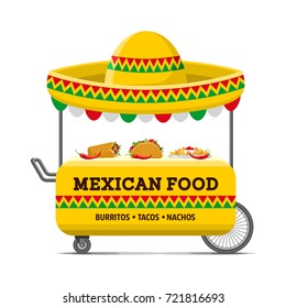 Mexican food street cart. Colorful vector illustration, cute style, isolated on white background