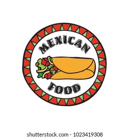 Mexican food symbol. Traditional cuisine set. Mexican dish doodles sign. Fastfood icon. Round shape sign. Fastfood icon.