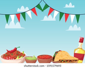 Mexican food and tequila design, Mexico culture tourism landmark latin and party theme Vector illustration