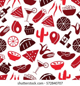 mexican food theme set of icons seamless red pattern eps10