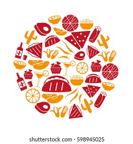 mexican food theme set of simple icons in circle eps10