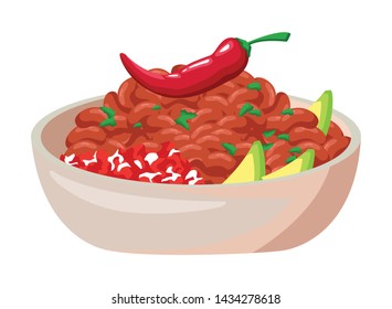 mexican food and tradicional culture with a bowl with beans and chili pepper icon cartoon vector illustration graphic design